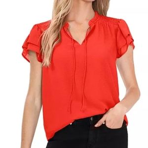 NWT CECE RED FLUTTER SLEEVE BLOUSE - SIZE MEDIUM